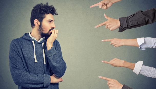 Anxious,Man,Judged,By,Different,People.,Concept,Of,Accusation,Of